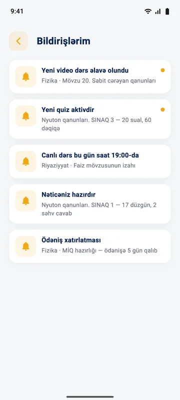 MHM Kurs — Bildirişlər