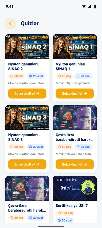 MHM Kurs — Quizlər